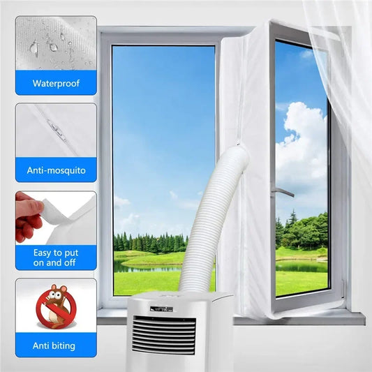 AirLock Window Seal for Portable Air Conditioner,3m 4m Flexible Cloth Sealing Plate Window Seal with With Zip and Adhesive Fast