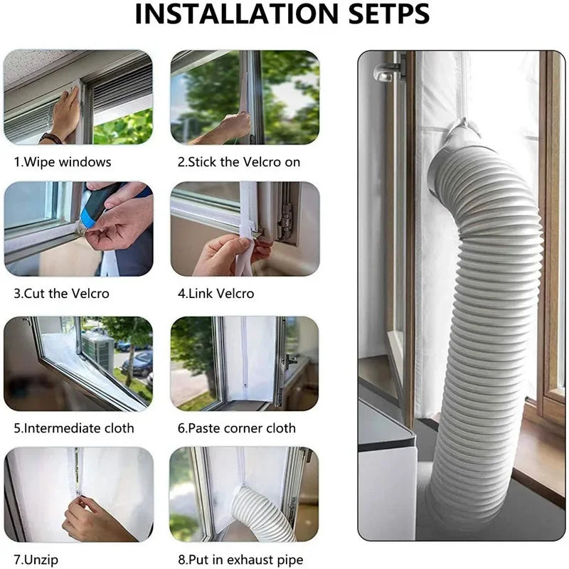 AirLock Window Seal for Portable Air Conditioner,3m 4m Flexible Cloth Sealing Plate Window Seal with With Zip and Adhesive Fast