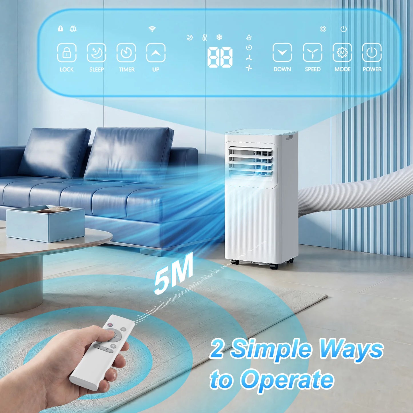 Climatiseur Portable 9000 BTU | 3 Modes | Minuterie 24H | Télécommande | Pour Chambre, Salon & Bureau
