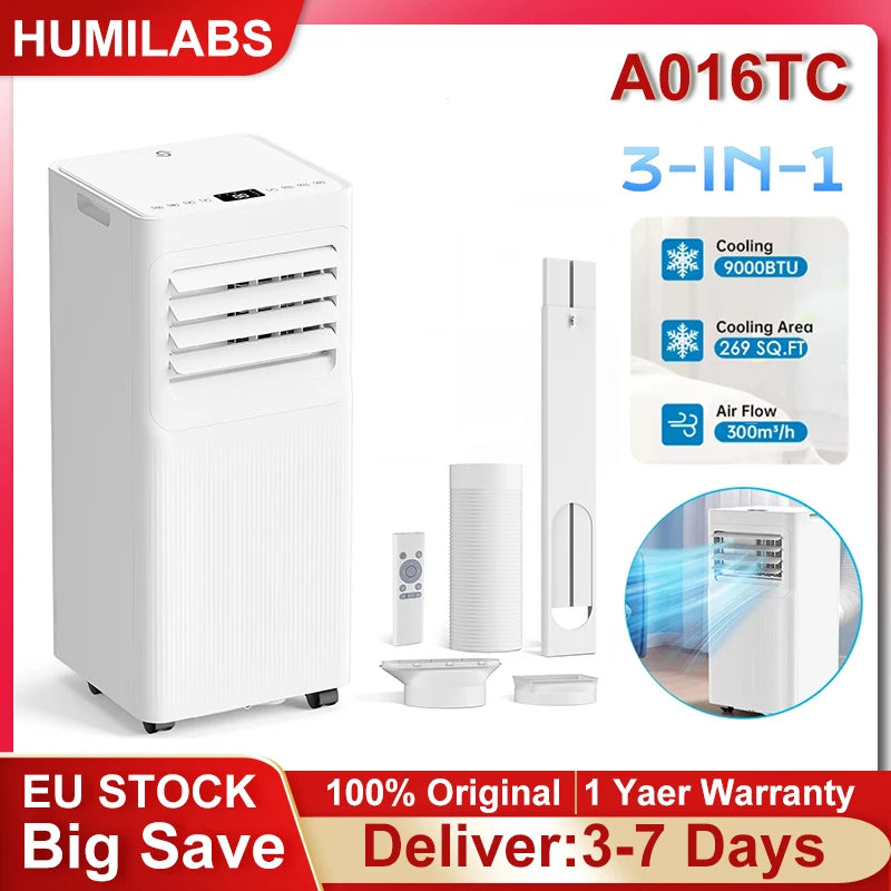 Climatiseur Portable 9000 BTU | 3 Modes | Minuterie 24H | Télécommande | Pour Chambre, Salon & Bureau