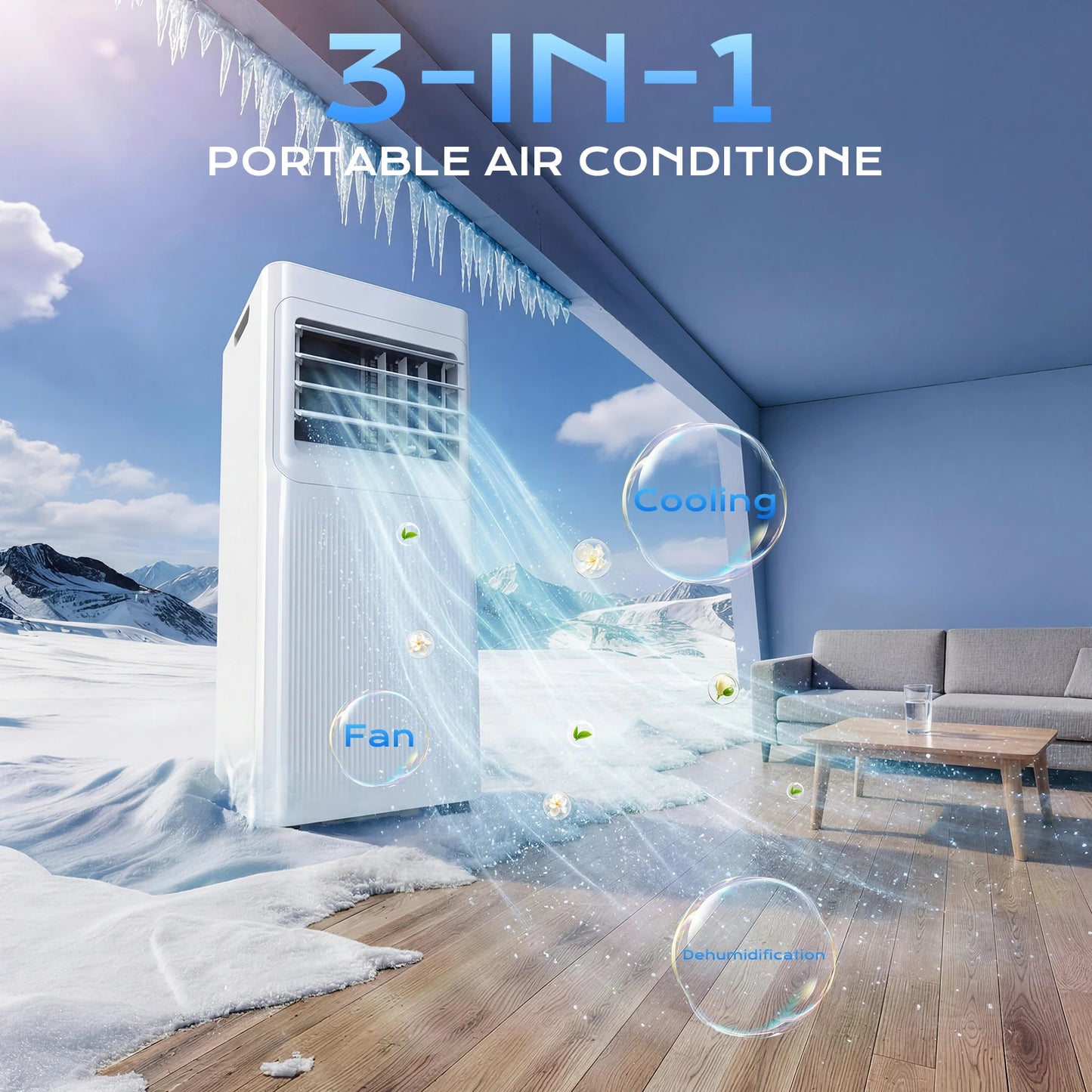 Climatiseur Portable 9000 BTU | 3 Modes | Minuterie 24H | Télécommande | Pour Chambre, Salon & Bureau